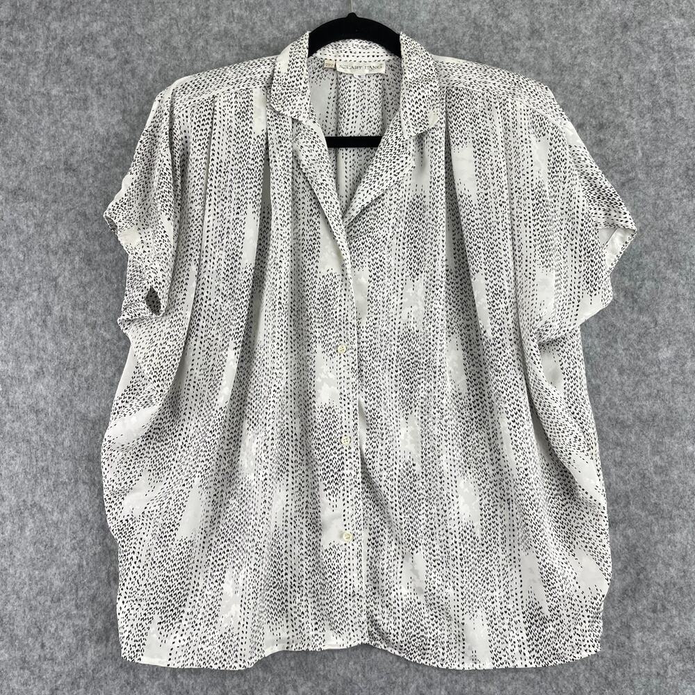 Vintage Stuart Lang Top Womens 6 Blouse Button Front Printed Silky Drapey‎ 80s
